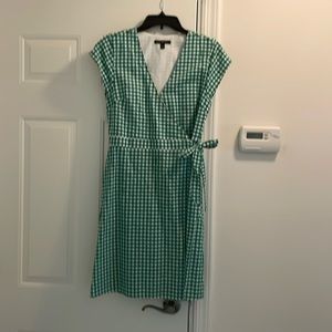 Banana Republic green and white Gingham Wrap Dress